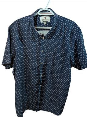Navy Anchor Print Short-Sleeve Button-Down Shirt